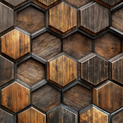 Log Cabin Wood Wallpaper Peel and Stick Wood Grain Contact Paper Dark Brown Walnut Waterproof Tile Wallpaper Kitchen Backsplash Geometric Hexagon Wall Panel Self Adhesive Removable 17.5x80 - size: 17.5x80 Inch