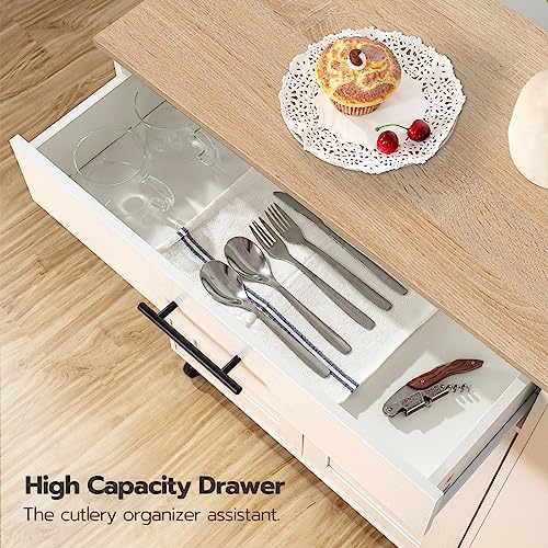 HOOBRO Kitchen Island with Power Outlet, Kitchen Storage Island with Spice Rack and Drawer, Rolling Kitchen on Wheels, for Home, Dining Room, Natural and White WN82UZD01G1 - color: Natural + White