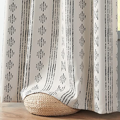 jinchan Boho Blackout Curtains 63 Inch Length for Bedroom Living Room | Black on Beige Geometric Grommet Curtains Room Darkening Thermal Insulated Window Treatments 2 Panels - color: Boho | Black on Beige, size: 52"W x 63"L (Pack of 2)