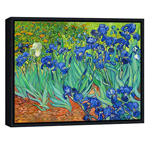 Wieco Art Framed Wall Art Canvas Prints Irises By Van Gogh Famous Flowers Oil Paintings Reproduction Modern Giclee Canvas Prints Artwork Pictures on Canvas Wall Art for Wall Decor Black Frame - size: 16"L x 12"W