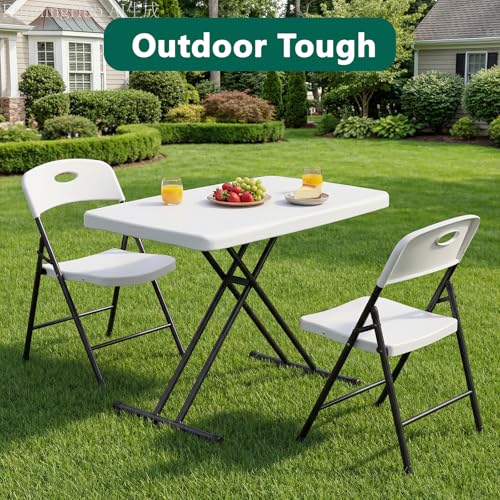 Folding Table 30 Inch - Small Desk Adjustable Height TV Tray for Laptop, Couch, Camping - Heavy Duty Utility Foldable Table for Small Spaces, No Assembly Required, White Granite - color: White, size: 30in