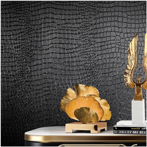 Black Peel and Stick Wallpaper Crocodile 15.7'' X 118'' Self Adhesive | PVC Waterproof Removable Contact Paper for Kitchen Cabinets Bathroom Living Room Renter Friendly - color: Black Crocodile, size: 15.7" x 118"