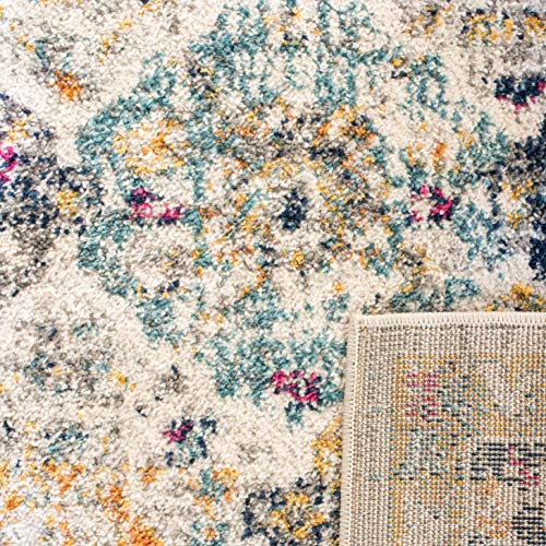 SAFAVIEH Madison Collection Runner Rug - 2'3" x 14', Cream & Multi, Boho Chic Distressed Design, Non-Shedding & Easy Care, Ideal for High Traffic Areas in Living Room, Bedroom (MAD611B) - color: Cream/Multi, size: 2'3" x 14' (Runner)