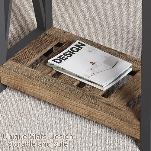 ChooChoo Farmhouse End Table Set of 2,Narrow Side Table | with Shelf ,Slim Bedside Table ,Small Spaces, Rustic Nightstand, Living Room, Bedroom ,Rustic Oak & Black - color: Rustic Oak & Black, size: 2 Pack