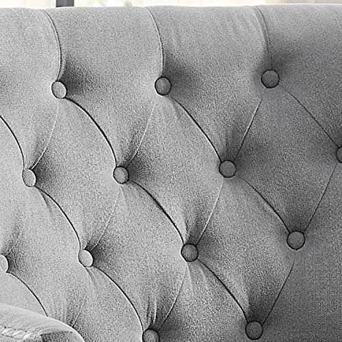 Rosevera Accent Chair and Ottoman Set - Button Tufted Armchair for Living Room, Bedroom, Reading - Mid-Century Modern Lounge Chair Set - Gray - color: Velvet Grey With Ottoman