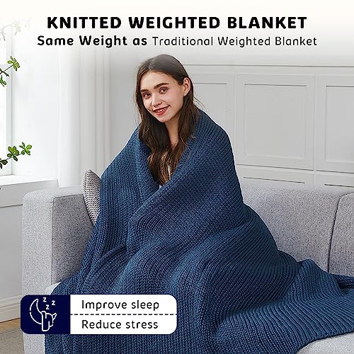 L'AGRATY Knitted Weighted Blanket - 50"x60" 7lbs Cooling Chunky Knit Heavy Blanket for Adults Braided Crochet Throw Thick Cable Yarn Knit Decorative No Beads Evenly Weighted Machine Washable | No Beads Evenly Weighted Machine Washable Chunky Braided Croch