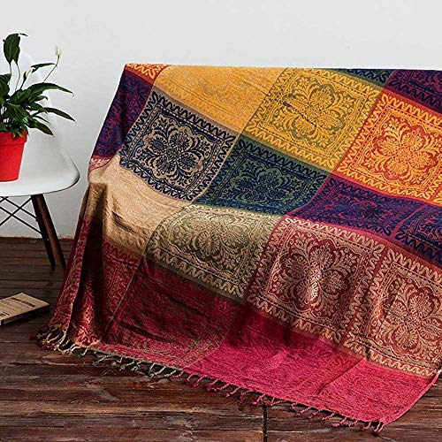 Boho Throw Blanket, Chenille Jacquard Tassels Throw Blankets for Bed Couch Soft Chair， Bohemian Fringe Tassels (Red, Large 86 * 102Inches) - color: Red, size: Large (86 x 102 in)