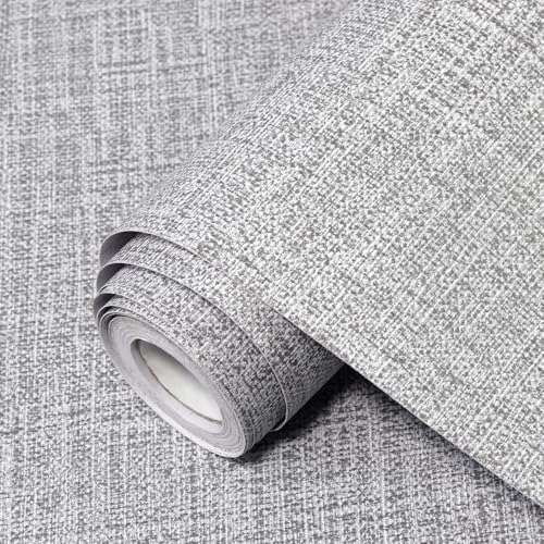 Grey Grasscloth Peel and Stick Wallpaper 17.3"x160" Faux Linen Textured Contact Paper Removable Self Adhesive Vinyl Wallpaper for Bedroom Bathroom Kitchen Cabinets - color: Gray, size: 17.3" x 160"