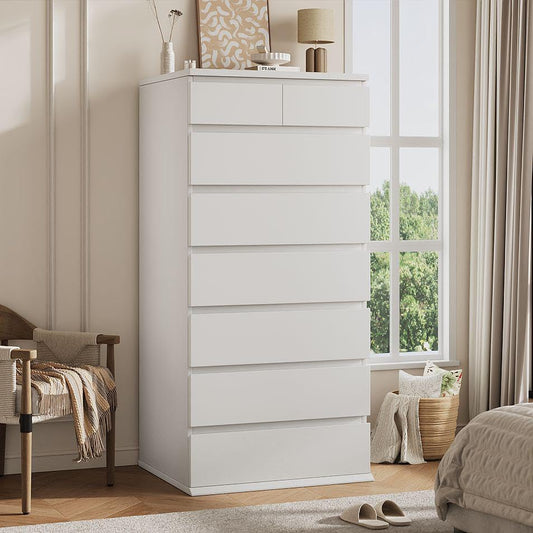 Jocoevol White Tall 8 Drawer Dresser for Bedroom,Dressers & Chests of Drawers with Jewelry Storage,Wood Storage Dresser with Deep Drawers for Living Room Hallway Entryway(55.3" L*23.6" W*15.7") - color: White