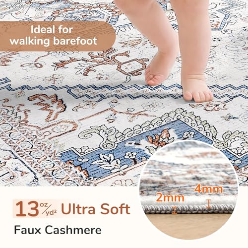 OPPODREAM Soft Area Rugs 4', Persian-Inspired Washable Rug, Cream White & Blue - color: Cream White & Blue, size: 4' (Round)