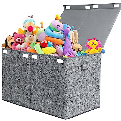 122L Large Toy Box Chest Storage with Lid, Collapsible Kid Toy Storage | Toy Chest with with Removable Divider for Kids, Boys, Girls, Nursery, Living Room, Bedroom, 26"x17" x17" (Linen Gray) - color: Extra Large Grey
