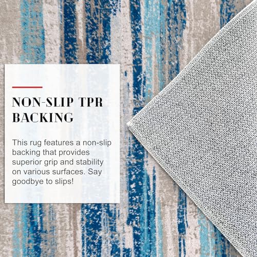 Lansny Modern Abstract 2x5 Runner Rug Non Slip Washable Kitchen Rugs | Blue;Thin Printed Faux Wool Entryway Runners;Hallway Rug Runner;Carpet Ruuner for Bedroom, Laundry Room - color: Blue Aqua/Beige Taupe Multi, size: 2' x 5' (Runner)