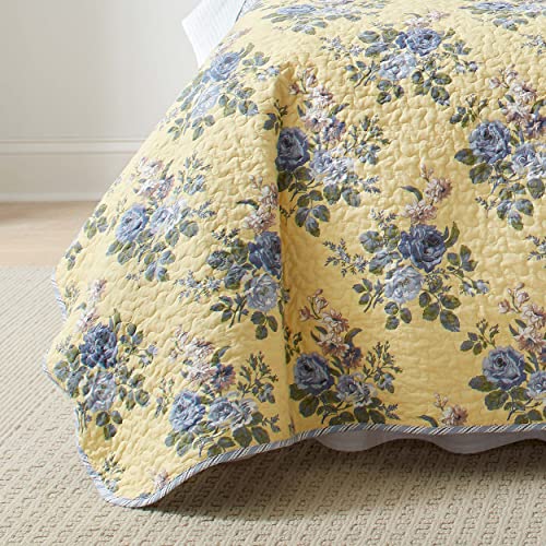 Laura Ashley - Queen Quilt Set, Reversible Cotton Bedding with Matching Shams, Lightweight Home Decor for All Seasons (Linley Yellow, Queen)