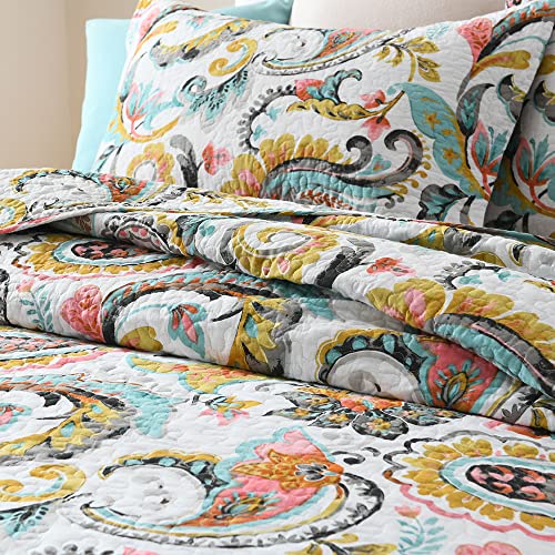 Autumn Dream Cotton Bedspread Quilt Sets, 3 Pieces Reversible Comforter Coverlet Sets,White Floral Paisley,Queen Size - color: White Floral Paisley, size: Queen (90 by98inch)