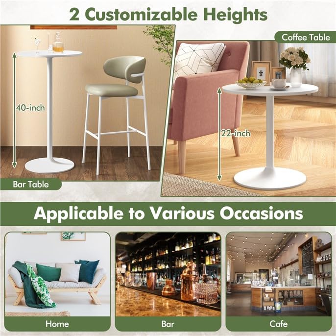 Cocktail Table,Two-in-one Modern Style Standing Circular Bar Table 40"/22" Two Convertible Height Suitable for Dining Room, Restaurant, Kitchen (2, White) - color: White, size: Diameter：23.99‘’