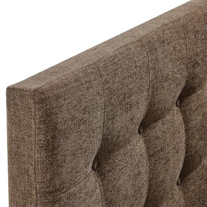 Modway Emily Twin Size Fabric Headboard in Mocha - Linen-Like Upholstery with Button Tufting and 7 Adjustable Height Positions - color: Mocha, size: Twin