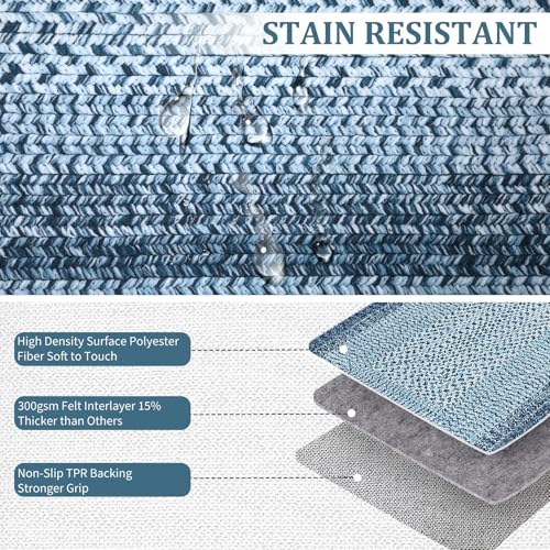 Braided Print Runner Rug 2x8 Machine Washable Hallway Runner Rugs | Entryway Long Throw Carpet Non Slip Kitchen Mat Living Room Rustic Carpet for Bedroom Dining Room, Blue - color: Blue, size: 2' x 8' (Runner)
