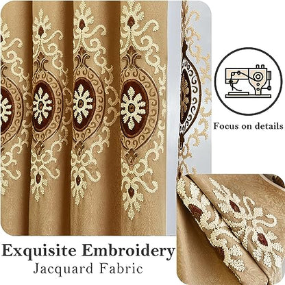 Simple Chenille Jacquard Blackout Window Elegance Curtains/Drapes/Panels/Treatments for Bedroom Living Room, 60 x 106, Top Grommets (2 Panels) | Medium Weight Fabric, Woven Texture, Soft Light Filtering, Drapes for Living Room and Dining Room Windows - co