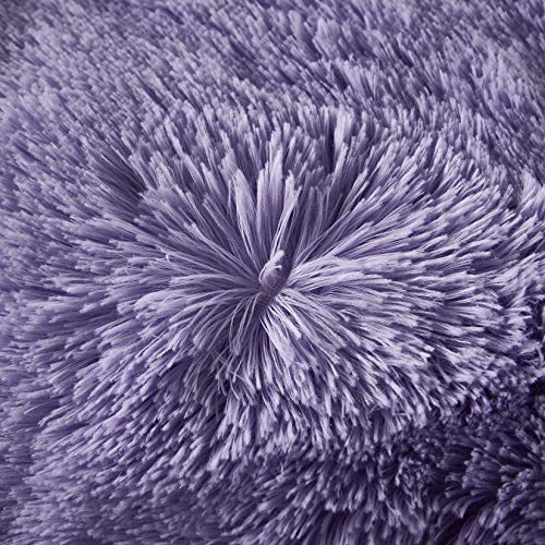 Faux Fur Velvet Fluffy Bedding Duvet Cover Set Down Comforter Quilt Cover with Pillow Shams, Ultra Soft Warm (Lilac, King) - color: Lilac, size: King