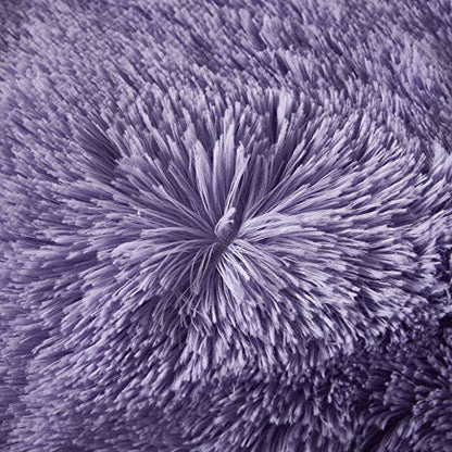 Faux Fur Velvet Fluffy Bedding Duvet Cover Set Down Comforter Quilt Cover with Pillow Shams, Ultra Soft Warm (Lilac, King) - color: Lilac, size: King