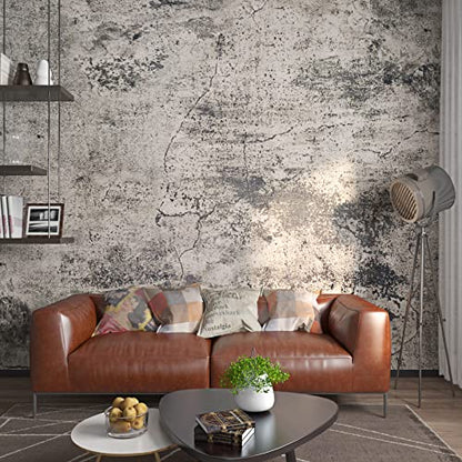 FunStick 15.7"x472" Stained Grey Concrete Peel and Stick Wallpaper Removable Gray 3D Faux Concrete Contact Paper for Walls Countertops Cement Self Adhesive Wall Paper Sticker for Bedroom Renters Vinyl - size: 15.8" x 472"