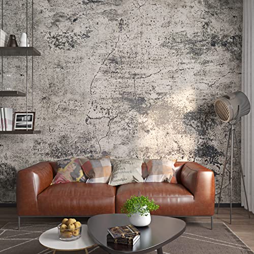 FunStick Grey Cracked Concrete Wallpaper Roll Peel and Stick Matte Concrete Countertop Contact Paper Self Adhesive Removable Vinyl Retro Cement Wall Paper for Bedroom Kitchen Drawers Thick 15.7"x78.7" - size: 15.8" x 78.8"