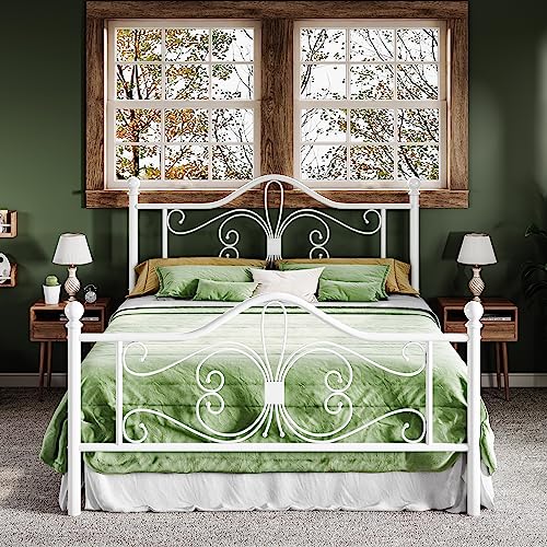 Allewie Metal Full Platform Bed Frame, Butterfly Pattern Design, White | Butterfly Design Headboard & Footboard, Under Bed Storage, No Box Spring Needed, Easy Assembly - color: White, size: Full