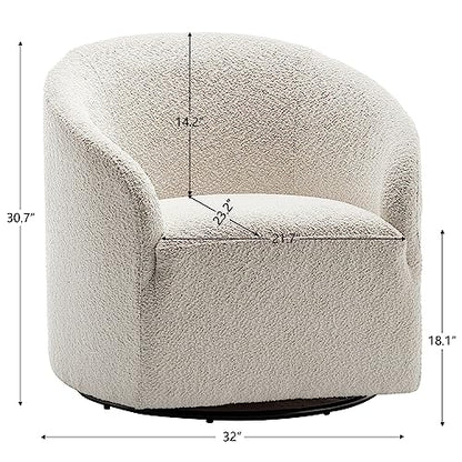 KINWELL 32" Wide Modern Boucle Swivel Barrel Chairs Set of 2, No Assembly Round Upholstered Swivel Accent Armchairs for Living Room, Bedroom (White) - color: White, style: Set of 2
