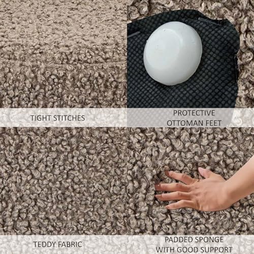 Modern Round Ottoman with Soft Padded Seat, Multifunctional Vanity Stool for Makeup, Upholstered Footrest Stool Ottoman Foot Stool for Living Room, Bedroom - color: Khaki