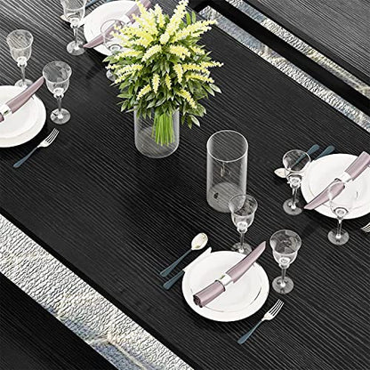 Dining Room Table Set with 2 Benches, Farmhouse Dining Table Set for 4-6, Wood Breakfast Table Set Dinner Table Set Kitchen Table and Chairs for Breakfast Nook Small Spaces, Black - color: Dark