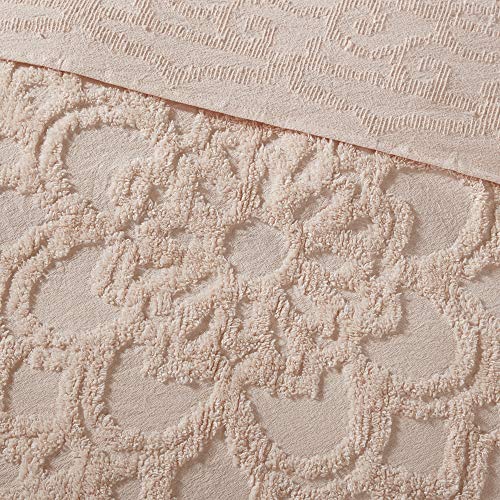 Madison Park Laetitia Lightweight 100% Cotton Quilt Set, Breathable Chenille Tufted, Shabby Chic Boho Medallion Design, Sham, Floral Blush w/ Tassels, Full/Queen (90 in x 90 in) 3 Piece | Lightweight Bedding Set, Shabby Chic, Boho, Medallion, Floral, Mach