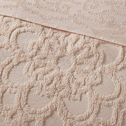 Madison Park Laetitia Lightweight 100% Cotton Quilt Set, Breathable Chenille Tufted, Shabby Chic Boho Medallion Design, Sham, Floral Blush w/ Tassels, Full/Queen (90 in x 90 in) 3 Piece | Lightweight Bedding Set, Shabby Chic, Boho, Medallion, Floral, Mach