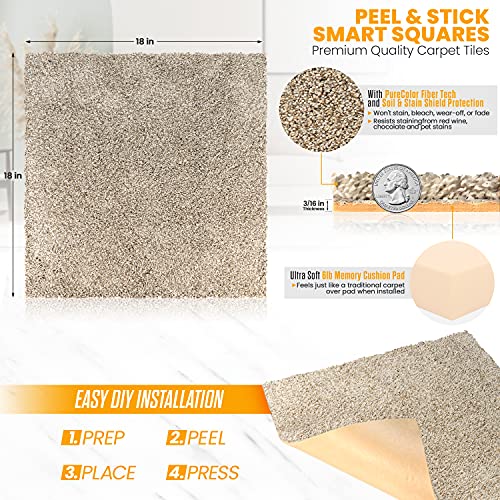 Peak Performance Peel and Stick Carpet Tiles with Attached Cushion, Easy DIY Install, Soft Residential Carpet, Seamless Appearance (Big Sur, 10 Tiles - 22.5 Square Feet) - color: Big Sur