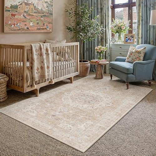 3x5 Area Rugs Washable Rugs | Living Room Rug,Vintage Rug,Bedroom,Dining Room,Office,Farmhouse,Non-Shedding,Non Slip,Low Pile,Soft - color: Beige Ⅱ, size: 3' x 5' (Rectangular)