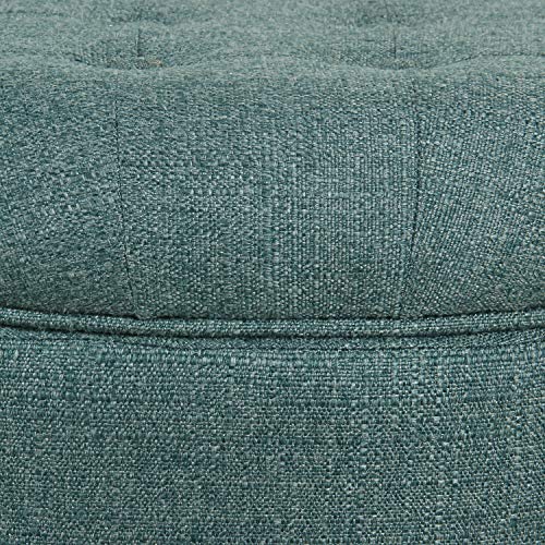 HomePop by Kinfine Fabric Upholstered Round Storage Ottoman - Button Tufted Ottoman with Removable Lid, Teal Woven - color: Teal Woven