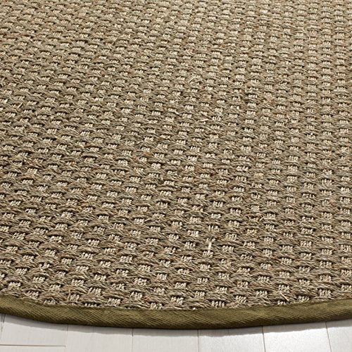 SAFAVIEH Area Rug 6' Round - Natural Fiber Collection - Natural & Olive Green, Seagrass, Basketweave Pattern with Border (NF114G) - color: Natural/Olive, size: 6' (Round)