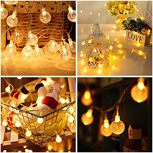 Globe String Lights Plug in, 10ft 20 LED Globe Crystal Ball Warm White Fairy Lights for Birthday Holiday Christmas Wedding Party Home Decoration