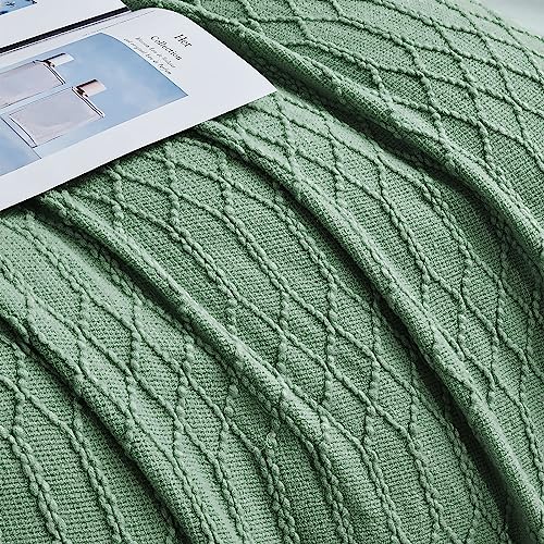 KASYLAN Acrylic Knitted Throw Blanket for Sofa Bed 50x60 Inch Green | Ultra soft acrylic knit, lightweight warm, multi-scene for sofa couch bed, machine washable, breathable textured throw - color: Rhombu-green