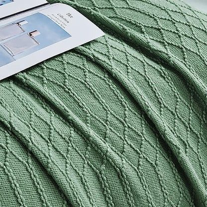 KASYLAN Acrylic Knitted Throw Blanket for Sofa Bed 50x60 Inch Green | Ultra soft acrylic knit, lightweight warm, multi-scene for sofa couch bed, machine washable, breathable textured throw - color: Rhombu-green