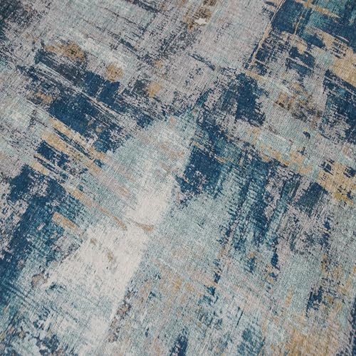 ReaLife Machine Washable Area Rug Runner - Living Room Bedroom Bathroom Kitchen Entryway Office - Padded Low Pile Stain Resistant Premium - Modern Abstract Colorful - ASA - Blue 2'6" x 6' - color: Abstract Modern - Blue, size: 2'6" x 6' (Rectangular)