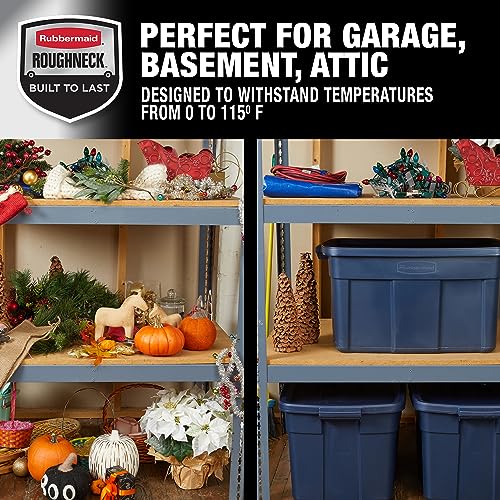 Rubbermaid Roughneck Tote 31 Gal, 3 Pack, Made in USA, Dark Indigo Metallic, Rugged Plastic Stackable Storage Bins with Lids and Handles - size: 31 Gal - 3 Pack