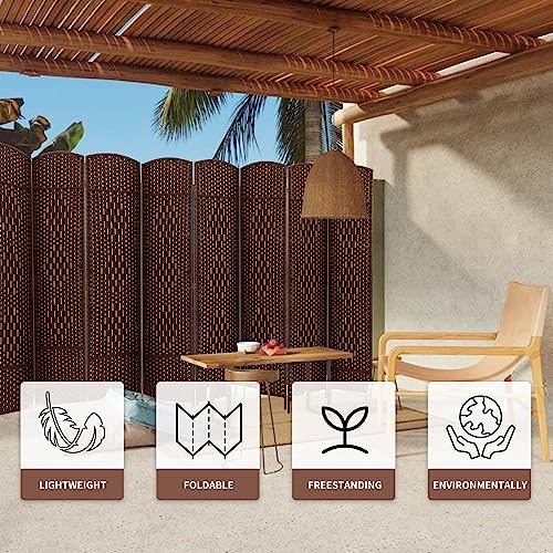 8 Panel Room Divider, 6 FT Wide Folding Screen Room Divider, Brown | Double Hinged Folding Screen Room Dividers for Patio Privacy - color: Brown, size: 8 Panels