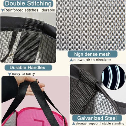 2 Pack Mesh Pop Up Laundry Hamper Collapsible Laundry Basket Pink Dirty Clothes Basket for Laundry Room, College Dorm, Bedroom, Travel - color: Pink - 2Pack