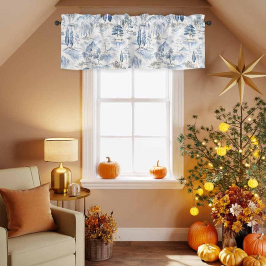 Chucoco Valance for Kitchen Windows, Watercolor Chinoiserie Landscape Rod Pocket Valances Short Curtains, Blue Willow Mountain Forest Curtain Valance for Bedroom Bathroom 1 Panel 54x18in - size: 54"W x 18"L (Pack of 1)