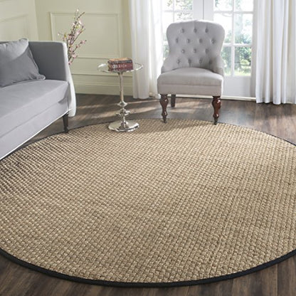 SAFAVIEH Area Rug 6' Round - Natural Fiber Collection - Natural & Black, Seagrass, Basketweave Pattern with Border (NF114C) - color: Natural/Black, size: 6' (Round)