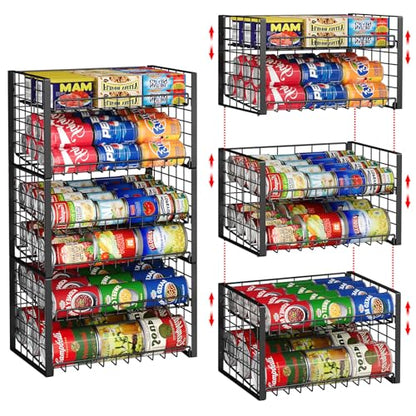 3-Pack Stackable Can Rack Organizer, Adjustable Can Holder for Pantry | 2-Tier Rolling Can Dispenser Holds Up to 90 Cans, Canned Food Storage Organizer for Kitchen Cabinet, Black - style: 2-Tier 3-Pack
