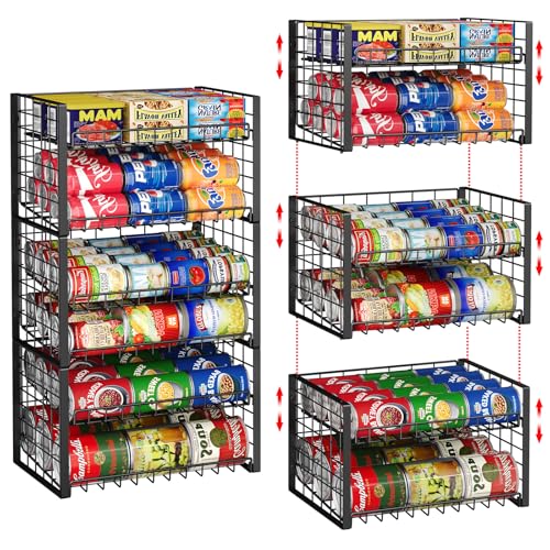 3-Pack Stackable Can Rack Organizer, Adjustable Can Holder for Pantry | 2-Tier Rolling Can Dispenser Holds Up to 90 Cans, Canned Food Storage Organizer for Kitchen Cabinet, Black - style: 2-Tier 3-Pack