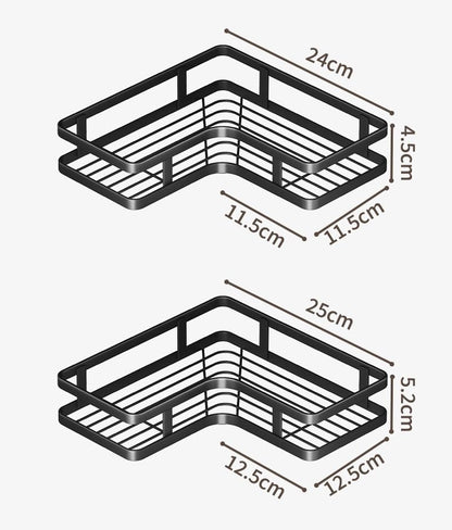 Corner Shower Caddy, Black Stainless Steel, No-Drill Wall Mount Storage Rack, 2 Pack, Wave Design, 9.8 Inch, Rust Resistant, Bathroom Organizer with Hooks