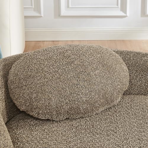 Modern Oval Chaise Lounge Chair, Boucle Upholstered Single Lazy Sofa with Integrated Backrest, Side Armrest, Matching Pillow, Space Saving Accent Lounger for Living Room Reading Nook (Brown) - color: Brown