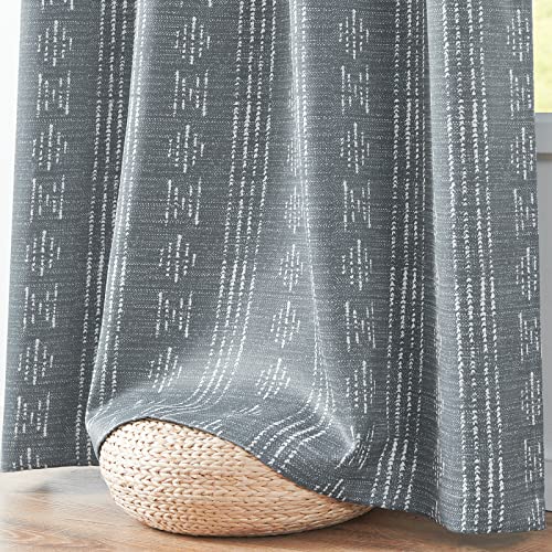 jinchan Boho Blackout Curtains 63 Inch Length for Bedroom Living Room | White on Grey Geometric Grommet Curtains Room Darkening Thermal Insulated Window Treatments 2 Panels - color: Boho | White on Grey, size: 52"W x 63"L (Pack of 2)